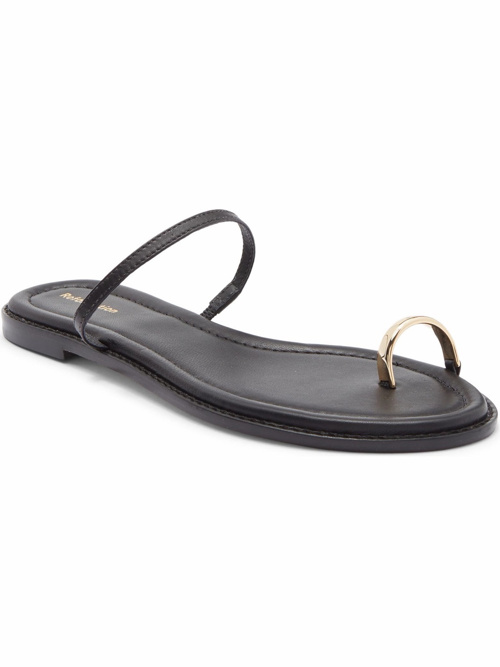 Reformation Cassandra Flat Sandal size 10 Black and Gold